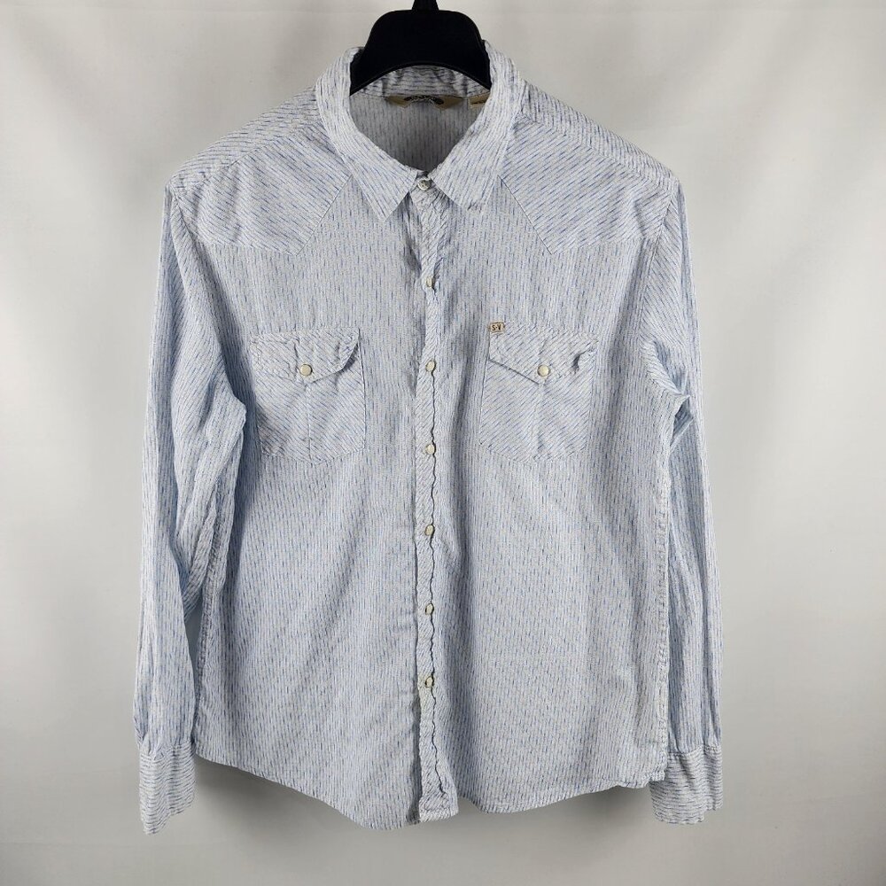 Salt Valley Shirt Mens XL Blue White Geometric Western Pearl Snap L/S Button Up